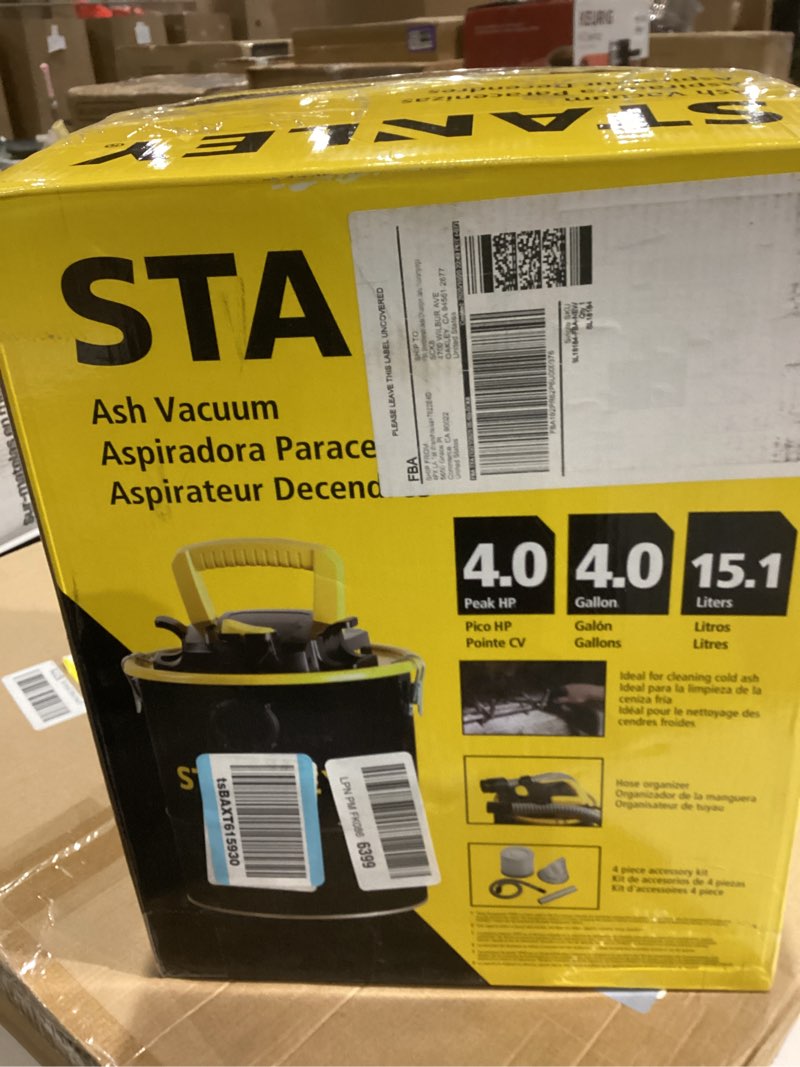 Condition photo showing Good Condition for STANLEY Ash Vacuum Cleaner 4 Gallon with 4 HP Powerful Motor Suction, Stainless Steel Shop Vacuum Portable Ash Canister for Pellet Grill, Wood Stoves, BBQ Grills, Fireplaces & Fire Pits