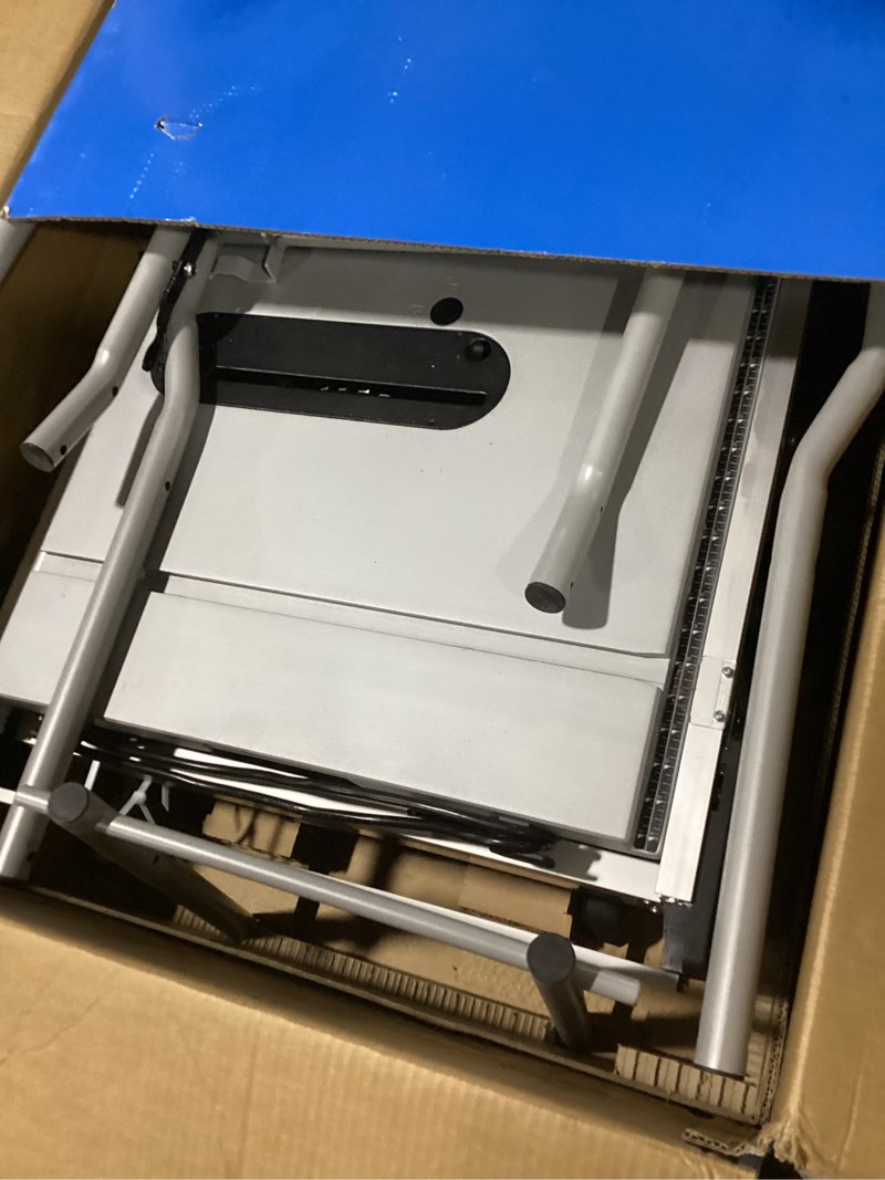 Condition photo showing New/Like New for table saw, 10-inch portable jobsite table saw, 15a 5000rpm multi-purpose saws, adjustable blade height, with stand and push rod, 90°crosscut and 0-45° bevel cut, for woodworking, acrylic, and plastic