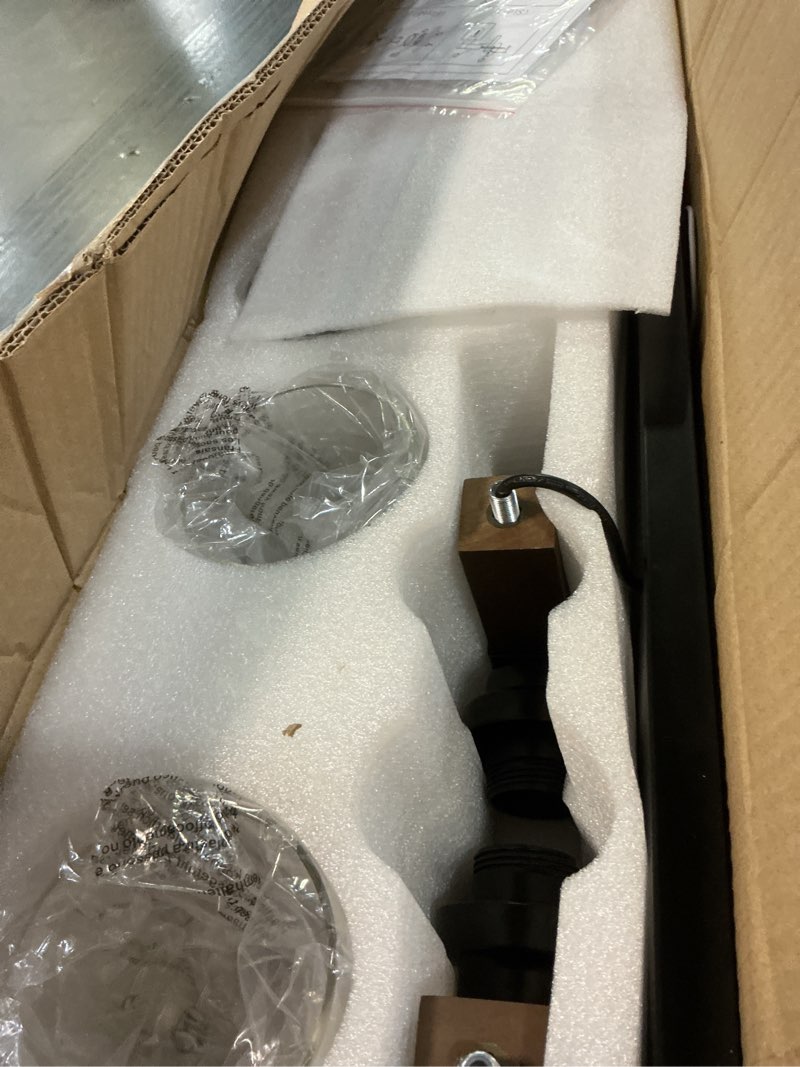 Condition photo showing Good Condition for farmhouse bathroom vanity light fixtures, rustic 5-light wood vanity lights for bathroom, vintage black wall sconces lighting, light fixtures over mirror, with glass shade black and wood 5-light