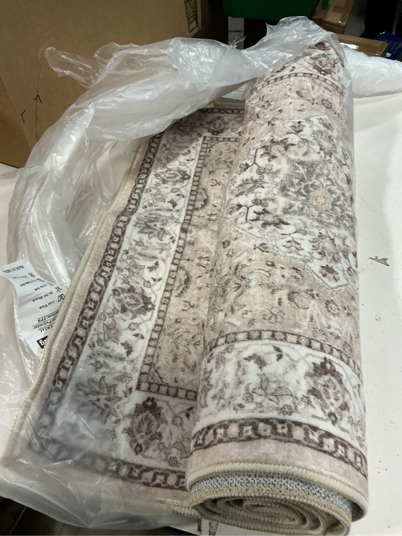 Condition photo showing Good Condition for Washable 2x8 Hallway Runner Rug: Vintage Water Resistant Kitchen Entryway Rug Ultra Soft Living Room Bedroom Carpet with Non Slip Backing Indoor Low Pile Floor Mat for Bathroom Dining Room(2x8,Beige) 2' x 8' (Rectangular) Beige