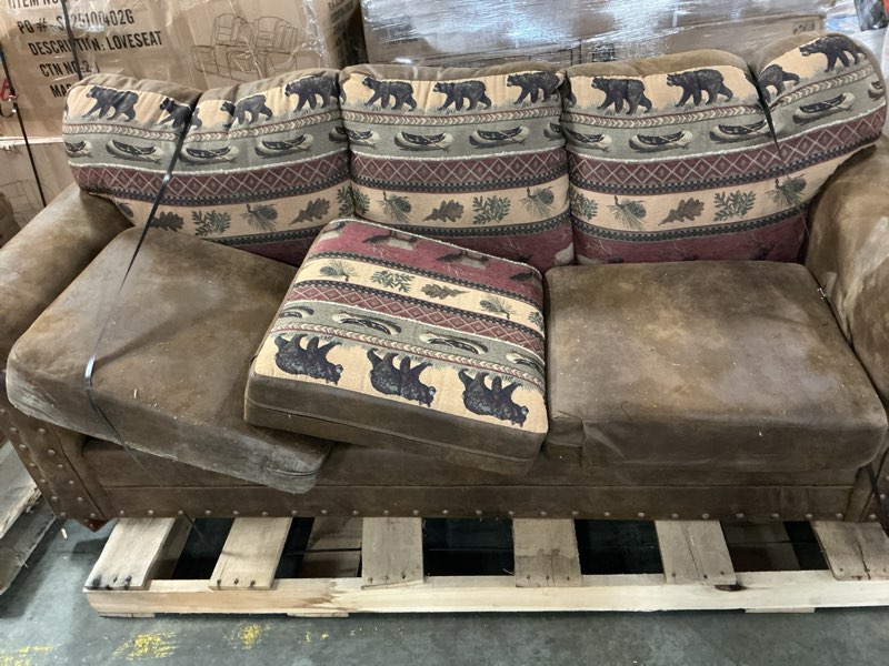 Condition photo showing As Is for american furniture classics sierra lodge sofa bed, brown