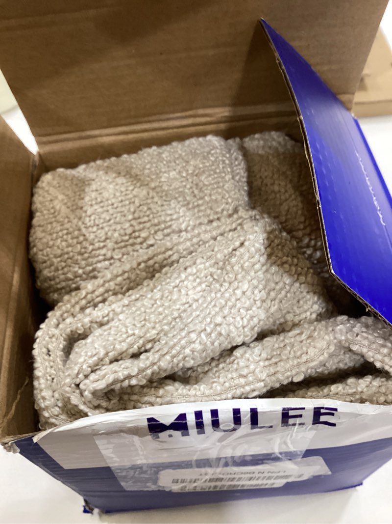 Condition photo showing As Is for MIULEE 20x20 Inch Decorative Pillow Covers for Couch Bed Set of 2 Textured Boucle Neutral Throw Pillow Covers Natural Beige Ivory Accent Solid Pillowcases Sofa Living Room Home Decor