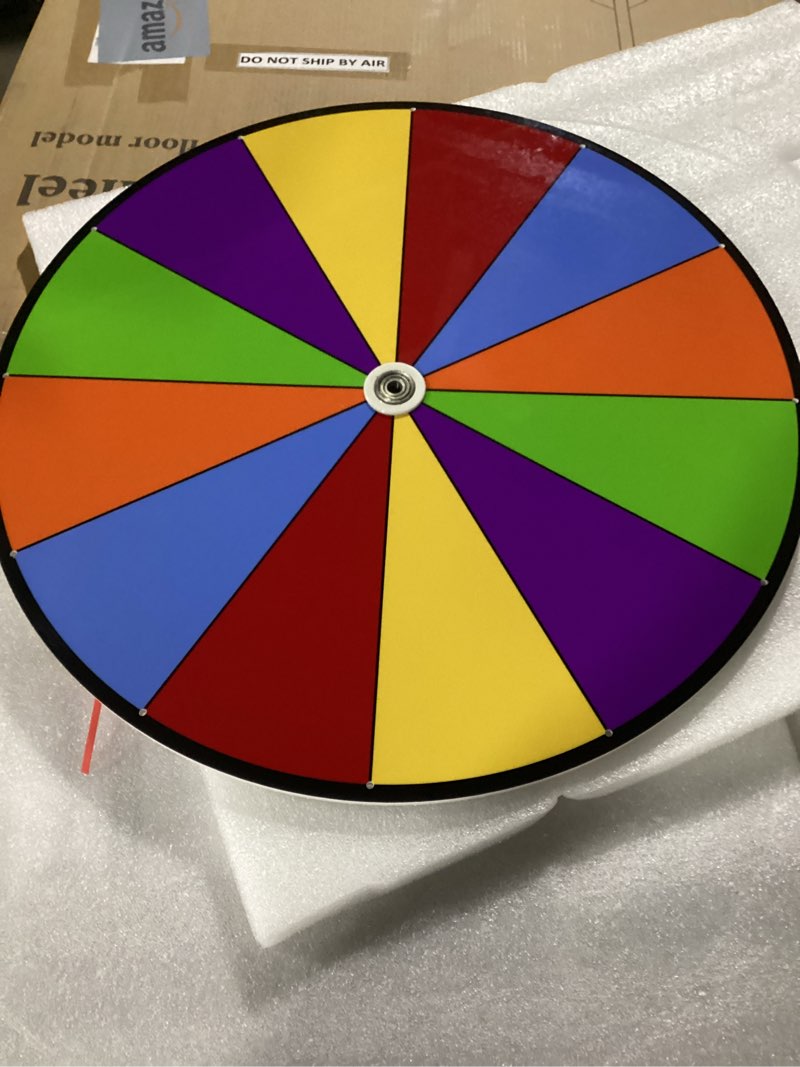 Condition photo showing New/Like New for 24" prize wheel - dual use tabletop or height adjustable floor stand heavy duty spinner wheel of fortune with 12 slots & dry erase & eraser for carnival, trade show, fortune spinning game colors 24inch