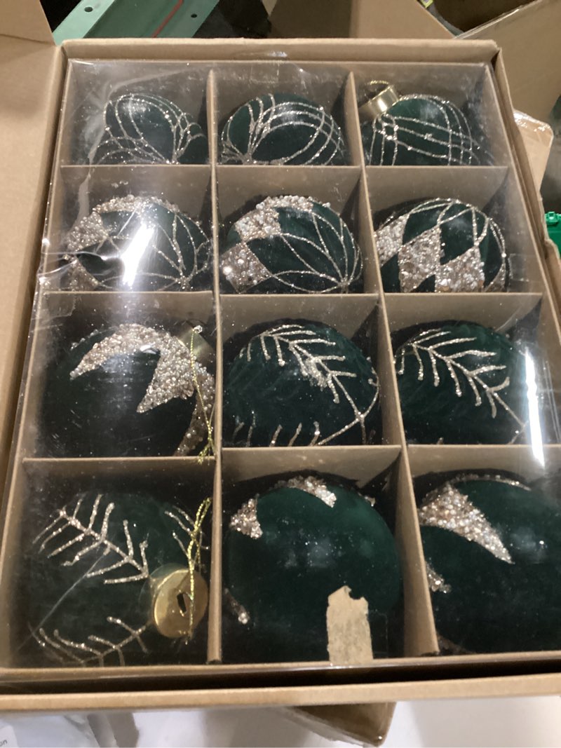 Condition photo showing Good Condition for Artmag Christmas Tree Ornaments Velvet Balls, 12 PCS Plastic Shatterproof Xmas Hanging Balls for Winter Holiday Decor 80mm 3.15 inch Green