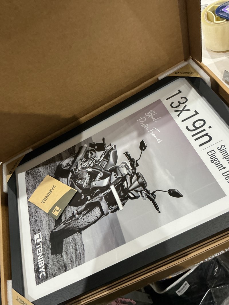 Condition photo showing Good Condition for 13x19 picture frame 3 pk, textured black solid wood poster frame, hd tempered glass, wall gallery frame 3 pack black 13 x 19