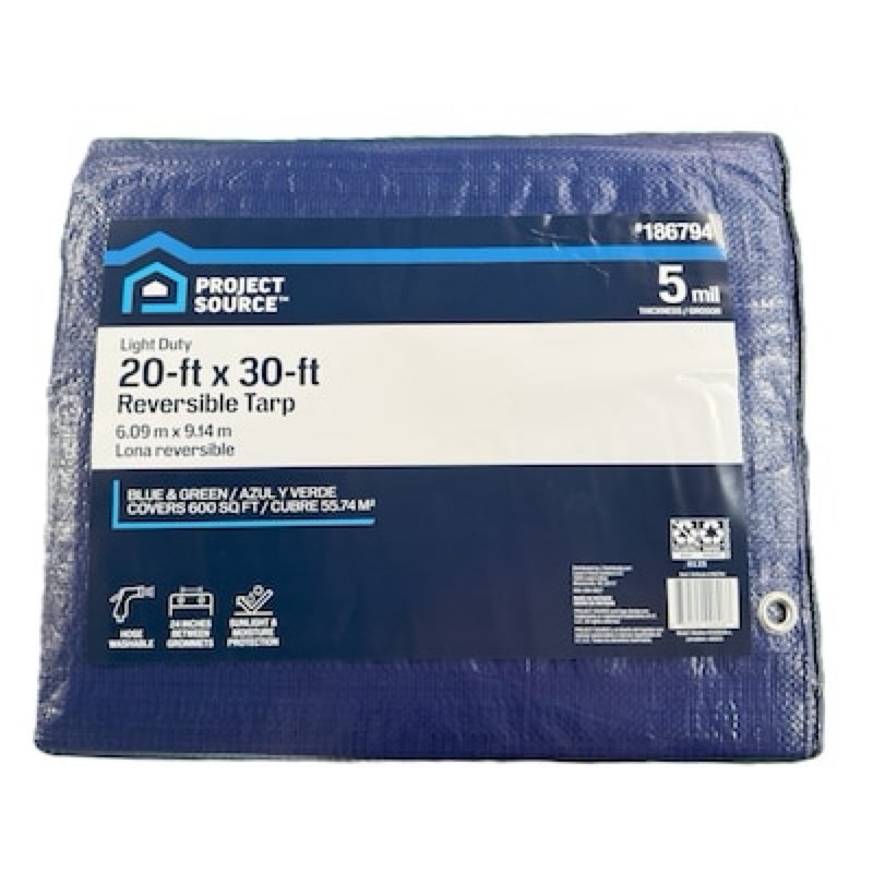 project source 20-ft x 30-ft blue waterproof standard polyethylene 5-mil tarp