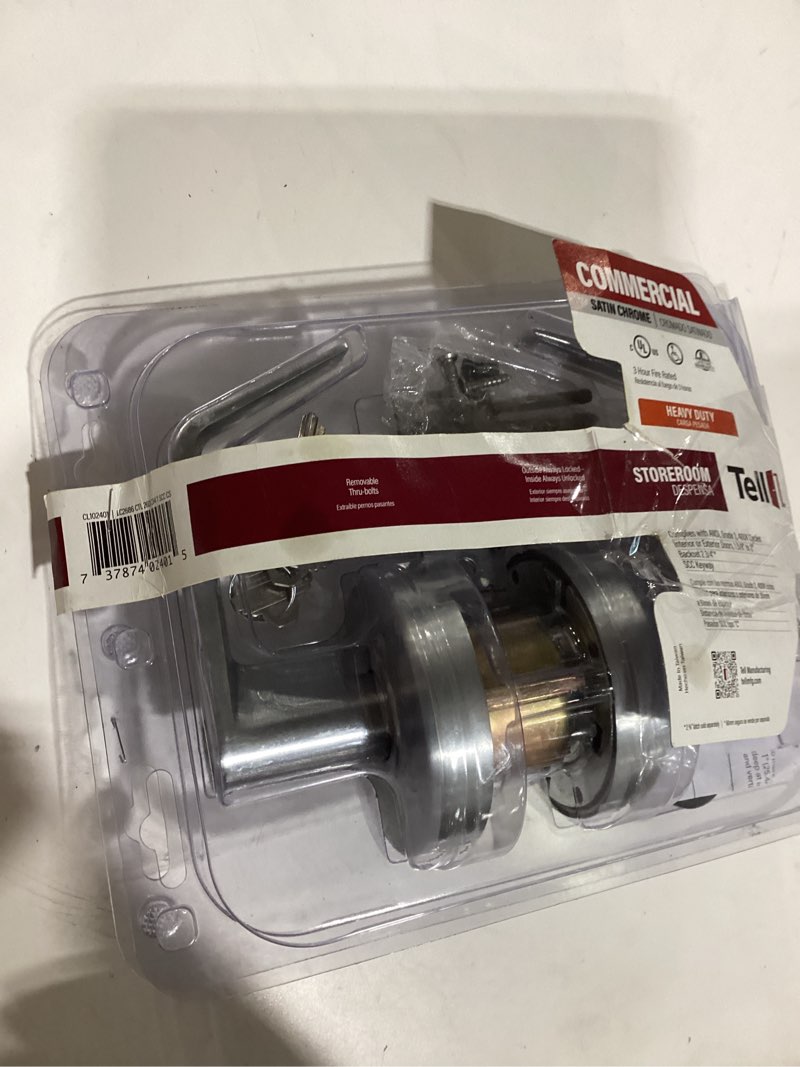 Condition photo showing As Is for tell manufacturing lc2600 heavy duty cortland satin chrome interior/exterior keyed entry door handle
