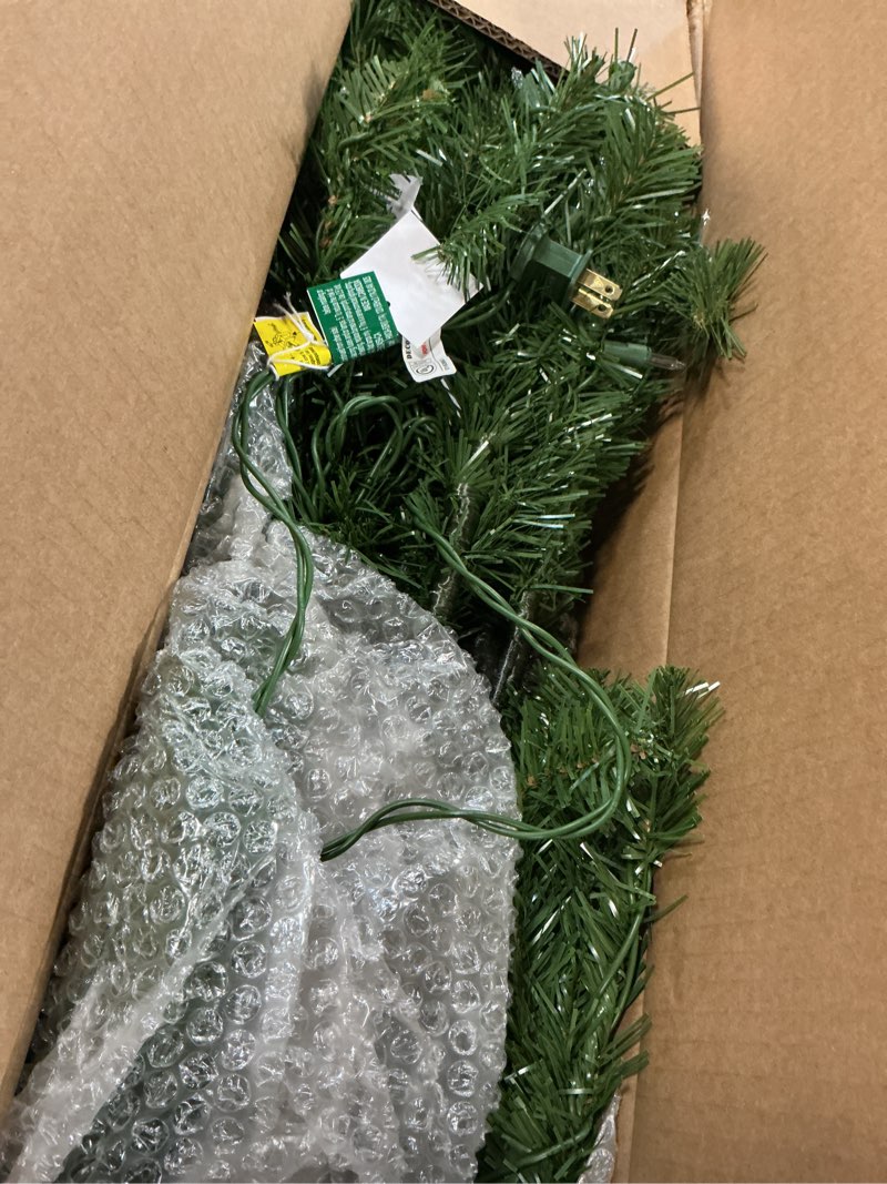 Condition photo showing As Is for National Tree Company 4 ft Pre-Lit Grande Canadian Fir Mini Artificial Christmas Tree, 100 Clear Lights, 230 Tips, Includes Stand, Green 4ft 100 Clear Lights