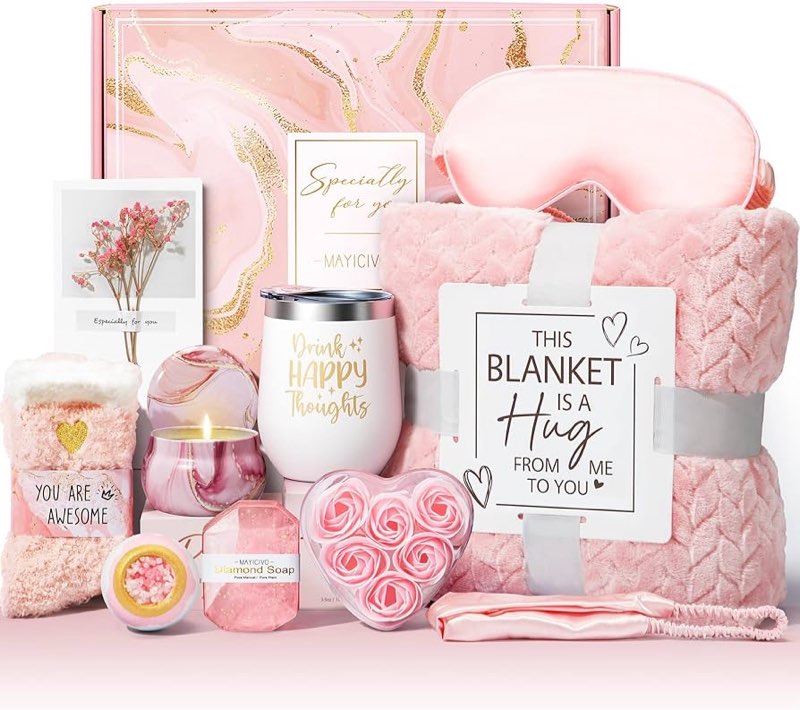 birthday gifts for women self care gifts get well soon gifts, pink sweet relaxing spa gifts basket c (similar to stock photo)