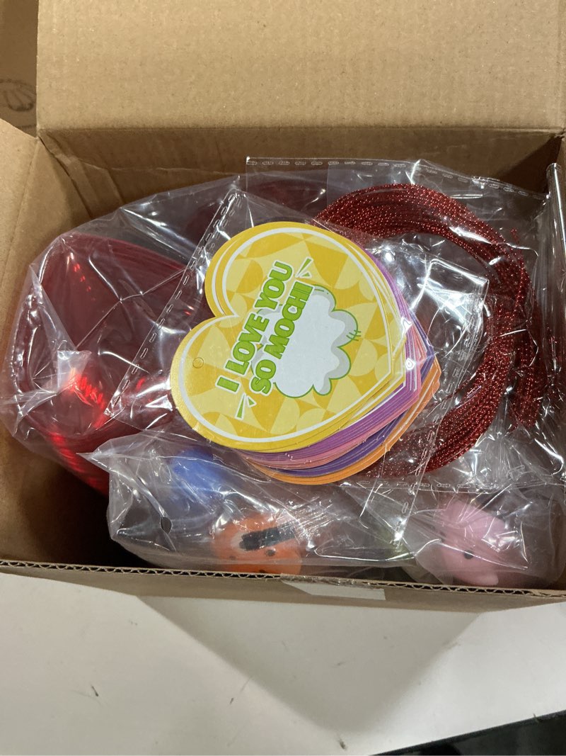 Condition photo showing New/Like New for 28 Pack Valentines Day Gifts for Kids Classroom Mochi Squishies Fidget Toys Filled Heart with Valentines Cards for Kids School, Valentines for Class Valentines Exchange Cards Party Favors Prizes