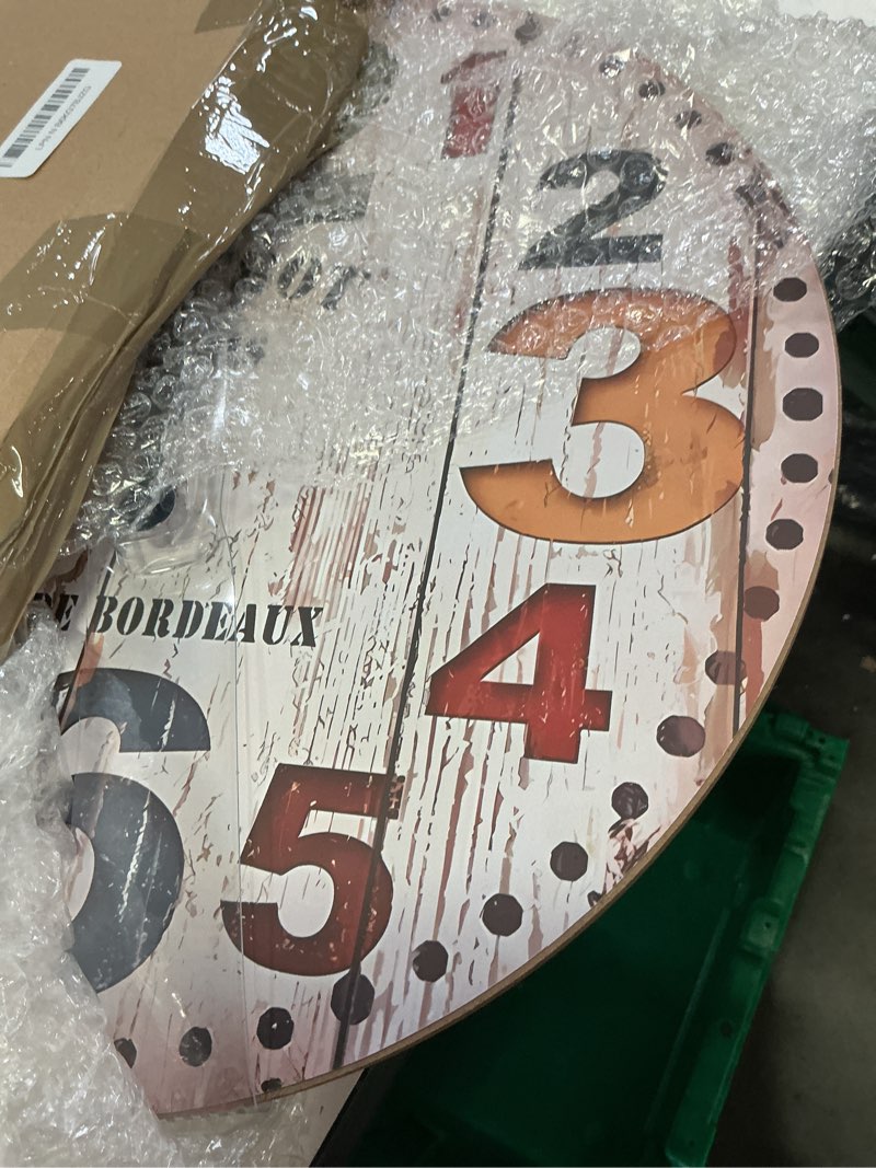 Condition photo showing As Is for nuovo wall clock 16 inch clock colorful numbe wood grain wall clock silent quartz large decorative quiet home office colorful-16