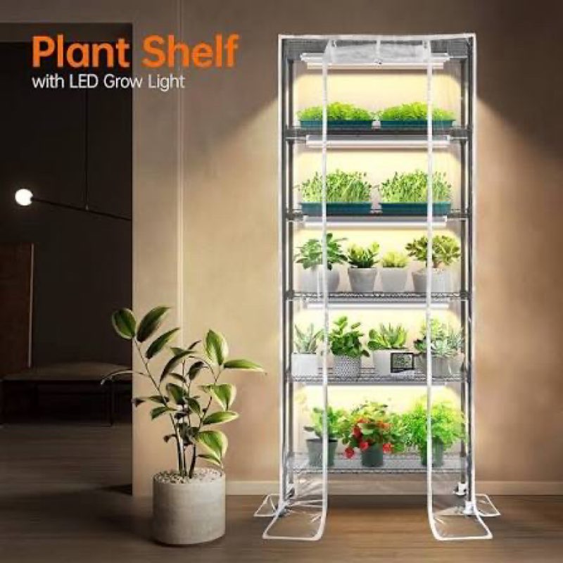 bstrip indoor greenhouse with grow light, diy plant shelf with cover, 6 tier plant stand, 5 pack 150