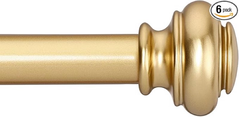 Gold Curtain Rods for Windows 48 to 84 Inches, 1 Inch Diameter Heavy Duty Single Curtain Rod, Adjust