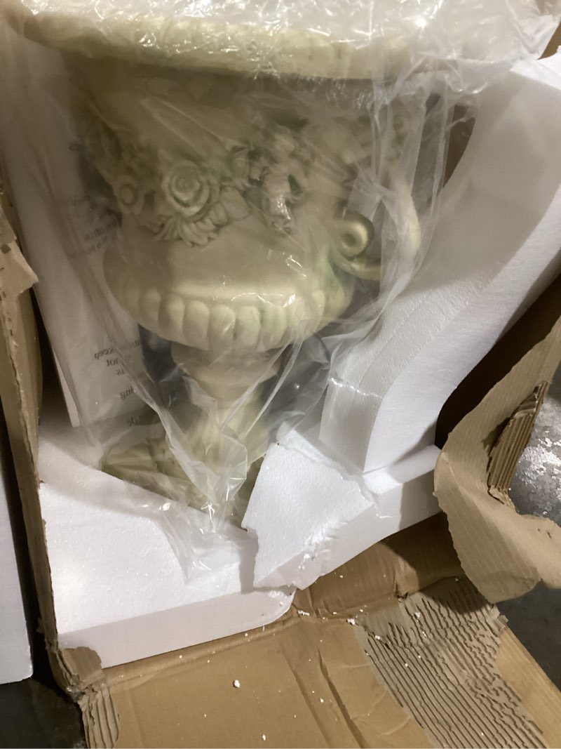 Condition photo showing As Is for garden cherub urn planter, lovely resin angel statue flower pots, vintage europe