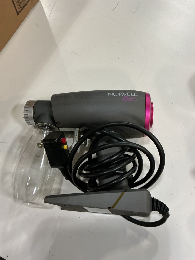 Condition photo showing As Is for ( incomplete ) oasis spray tan machine kit bundled with norvell cosmo airbrush spray tanning sunless solution