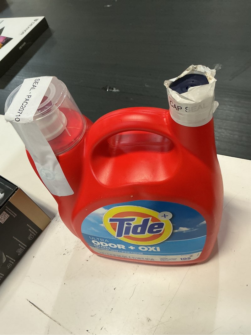 Condition photo showing Good Condition for tide ultra odor defense plus oxi liquid laundry detergent, 148 fl oz, 105 loads, advanced odor and stain fighting laundry detergent liquid original 148 fl oz (pack of 1)