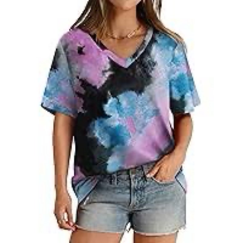 Angerella Womens Tops Dressy Casual Tie Dye Shirt Short Sleeve Blouses Business Summer Trendy Vacati