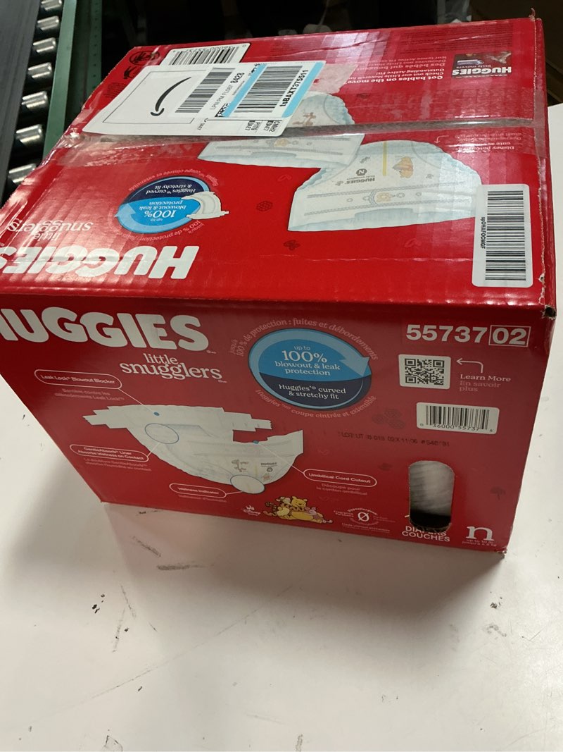 Condition photo showing New/Like New for huggies size newborn diapers, little snugglers baby diapers, size newborn (up to 10 lbs), 144 count, packaging may vary