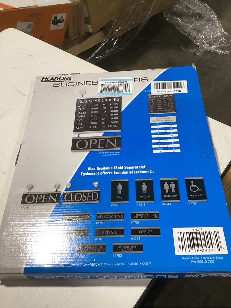 Condition photo showing Good Condition for Headline Sign - Century Series, Business Hours Sign with 208-3/4" Characters, Suction Cups for Hangi
