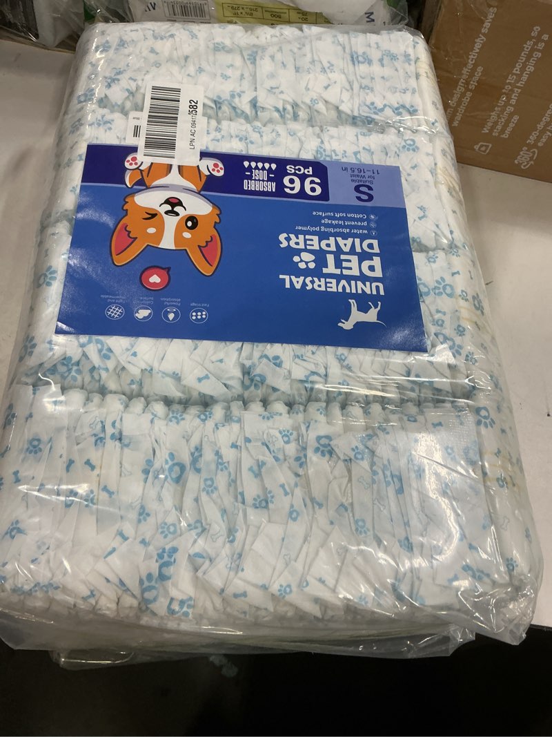 Condition photo showing New/Like New for Disposable Dog Diapers Male 96 Count Belly Bands for Bale Dogs (Waist 11-16.5 in S) Super Absorbent Small Doggie Diapers for Heat Excitable Urination or Incontinence - Blue S 96.0