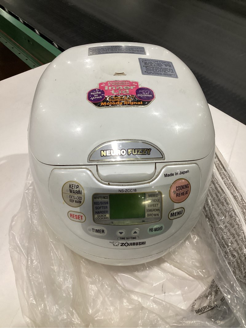 Condition photo showing As Is for Zojirushi Neuro Fuzzy 10-Cup Rice Cooker and Warmer (Premium White) 10-Cup uncooked rice, USED, NOT TESTED, MISSING CORD