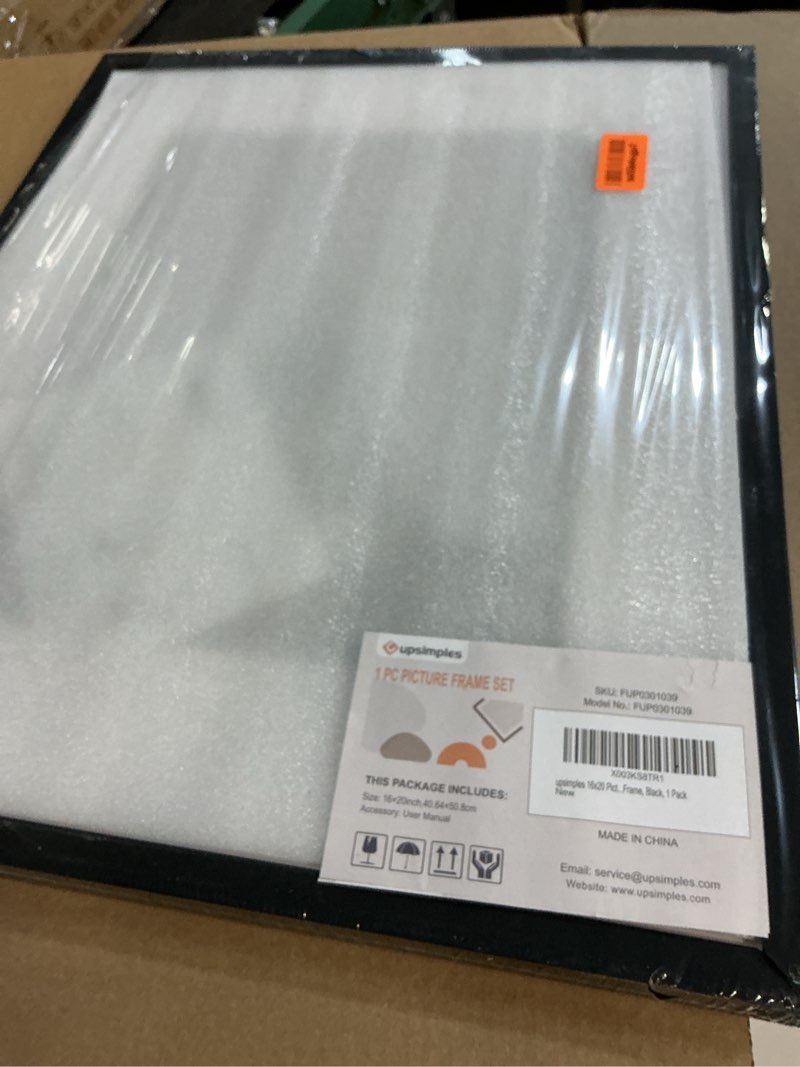Condition photo showing Good Condition for upsimples 16x20 picture frame, display pictures 11x14 with mat or 16 x 20 without, wall hanging poster frame, black, 1 pack black 16x20