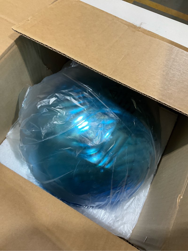 Condition photo showing Good Condition for vcuteka gazing ball, glass mirror polished hollow ball reflective garden sphere, gazing globe for home garden lawn outdoor ornament yard decorative 10-inch lake blue