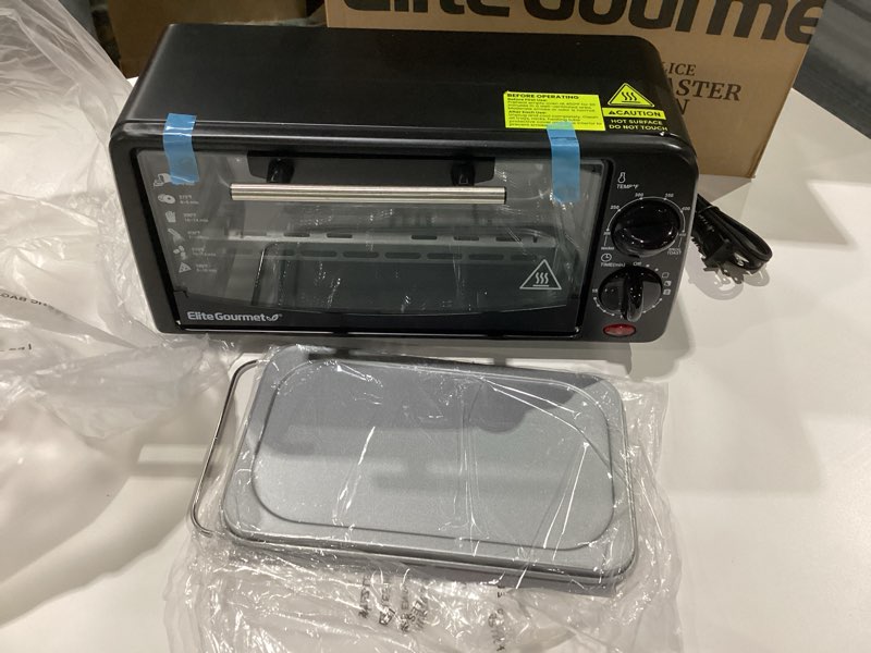 Condition photo showing New/Like New for Elite Gourmet ETO236 Personal Compact 2 Slice Countertop Toaster Oven with 15 Minute Timer & Adjustable Temperature, Bake, Broil, & Toast, Black, NOT TESTED