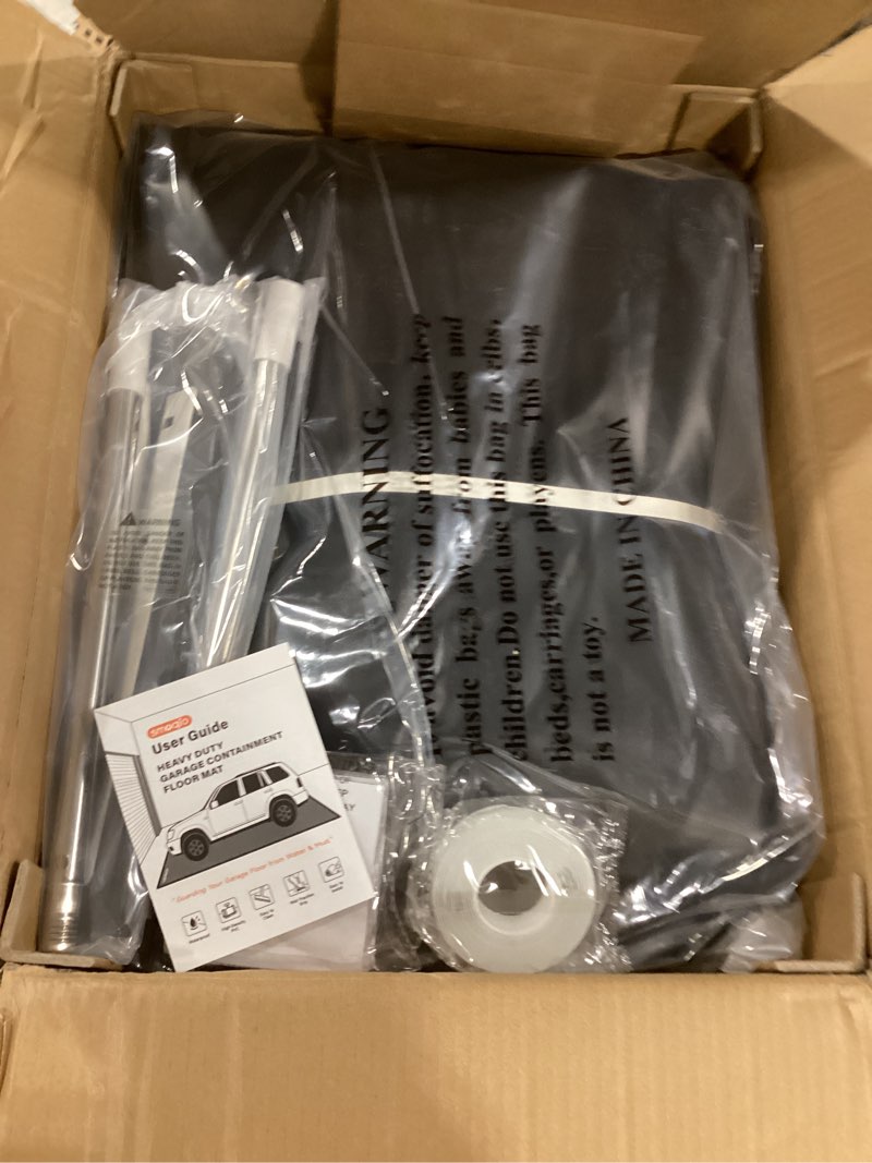 Condition photo showing Good Condition for Garage Floor Mat, Containment Mats for Under Car with Raised Edge Waterproof, Non-Slip Heavy-Duty 1000D PVC for Floor Against Snow, Rain & Mud L (8'6"x 20’) Black