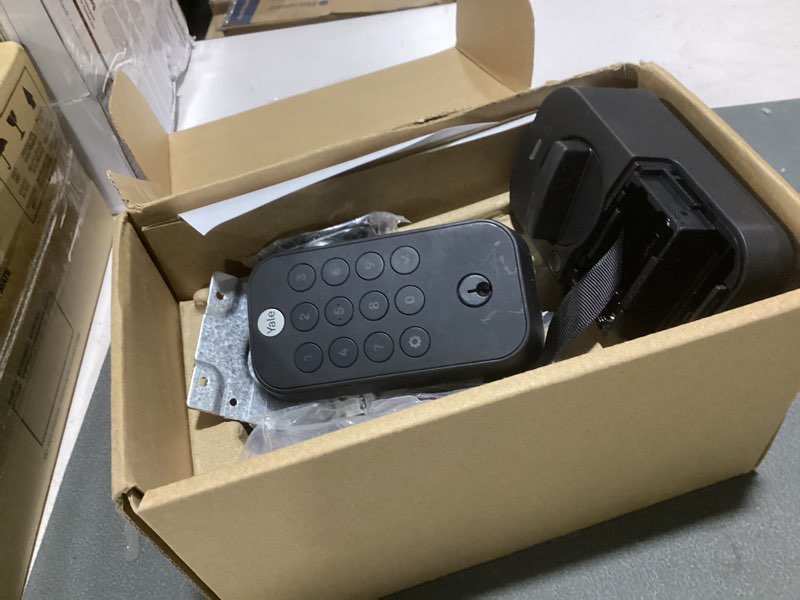 Condition photo showing As Is for yale security assure lock 2 deadbolt, black suede keyed smart entry door lock with wi-fi connected keypad for code entry and remote access, yrd410-wf1-bsp black suede wi-fi keypad - with key