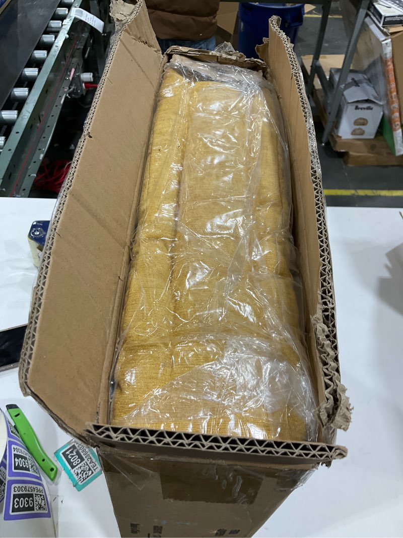 Condition photo showing Good Condition for Intelligent Design Azza Floor Pillow, Large Cushions Sitting for Adults, Floor Pillow for Meditation or Yoga, Lustrous Chenille Tufted with Scalloped Edges for Bench/Chair Cushion, 20"x20"x5" Yellow 20"W x 20"L x 5"H Square Yellow
