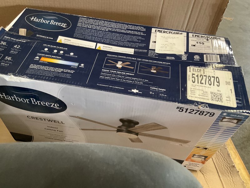 harbor breeze crestwell 52-in matte black with mocha/cocoa blades led flush fan