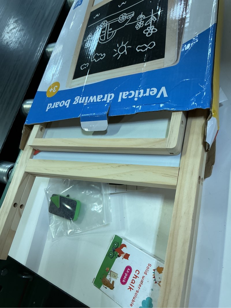 Condition photo showing Good Condition for tabletop wooden art painting easel for kids 2-4, chalkboard & double-sided drawing whiteboard for toddlers, 4-in-1 desk easel with magnetic letters/numbers & flashcards markers, eraser
