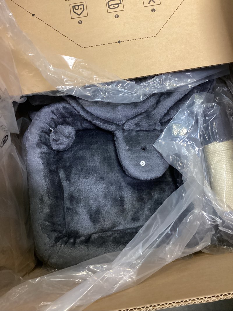 Condition photo showing Good Condition for feandrea cat tree, 81.1-inch large cat tower, multi-level plush condo with 13 scratching posts, 2 perches, 2 caves, basket, hammock, pompoms, smoky gray upct190g01 xxl (23.6"l x 19.7"w x 81.1"h) smoky gray