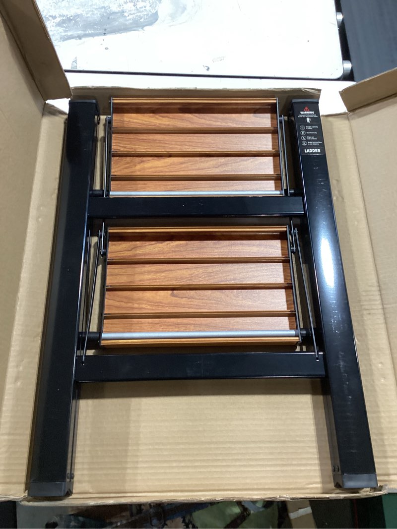 Condition photo showing Good Condition for taranta 2-step aluminum ladder,lightweight folding step stool with extra-wide anti-slip steps,330 lbs capacity,compact space-saving design for home,kitchen and black&woodgrain 2 step