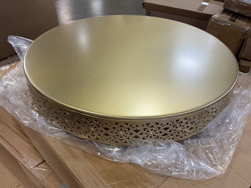 Condition photo showing Good Condition for large cake stand, metal round cupcake dessert stand cake display holder for wedding party birthday baby showers anniversary,gold 16" gold 16in