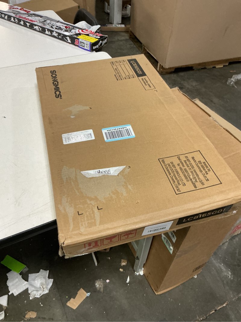 Condition photo showing As Is for SONGMICS Laundry Hamper with Lid, 17.2 Gallon (65 L) Synthetic Rattan Clothes Laundry Basket with Lid and Handles, Foldable, Removable Liner, Goose Yellow ULCB165N01 Goose Yellow 65 L