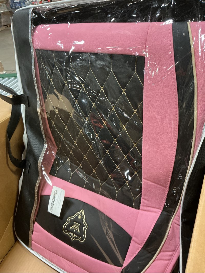 Condition photo showing Good Condition for Car Seat Covers Front Seats, Super Luxurious Heavy Universal Duty Waterproof Leather Automotive Vehicle Cover for Cars SUV Pick-up Truck, Non-Slip Seat Pink Car Accessories (2 PCS Front/Black Pink)