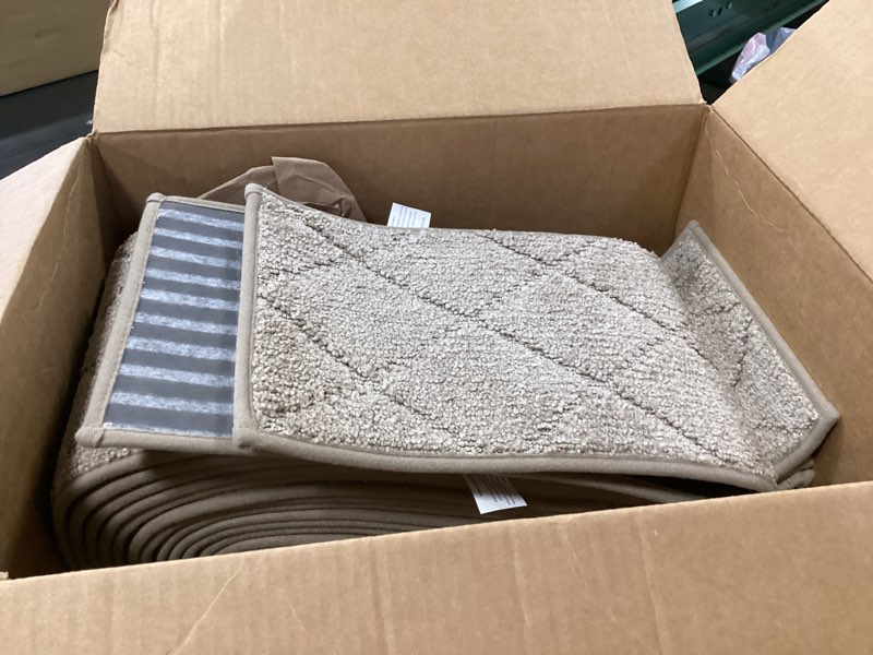 Condition photo showing As Is for COSY HOMEER Edging Stair Treads Non-Slip Carpet Mat 28inX9in Indoor Stair Runners for Wooden Steps, Edging Stair Rugs for Kids and Dogs, 100% Polyester TPE Backing (14pc, Beige) Beige 