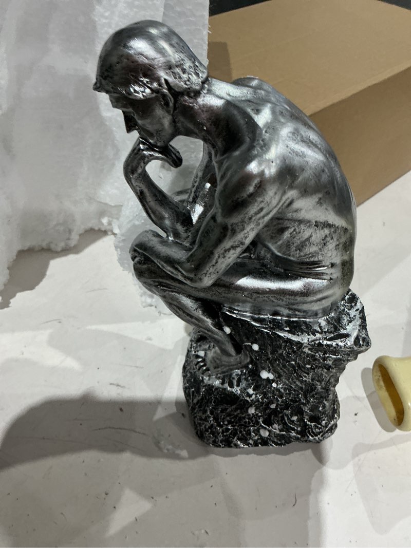 Condition photo showing Good Condition for resin thinker statue thinker figurine thinking man sculptures for home office desktop crafts gifts - silver