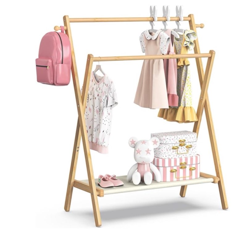 BAMBOOHOMIE Kids Clothing Rack, Small Clothes Rack for Toddler Pets, Kids Dress Up Rack with Storage