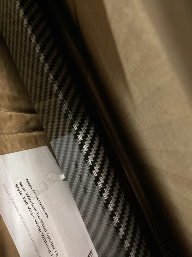 Condition photo showing As Is for rear window rooftop spoiler fit for 2015-2024 dodge charger gt pursuit r/t srt srt8 sxt scat pack se enforcer daytona, v-style tail visor wing without drilling carbon fiber look for dodge charger carbon fiber look