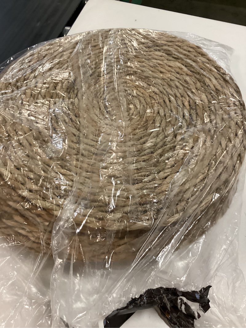 Condition photo showing New/Like New for 13 in round woven placemats plate chargers set of 10, boho farmhouse rustic woven place mats for dining table decor, rattan wicker table mats jute braided chargers for dinner plates natural color 13 inch set of 10