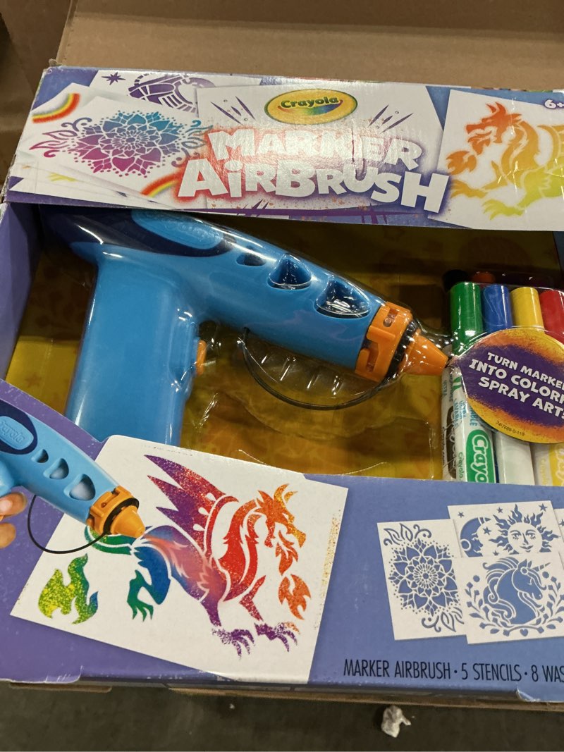 Condition photo showing New/Like New for crayola marker airbrush spray art kit, holiday & christmas gift for kids, diy art set, creative toys for boys & girls, 6 & up