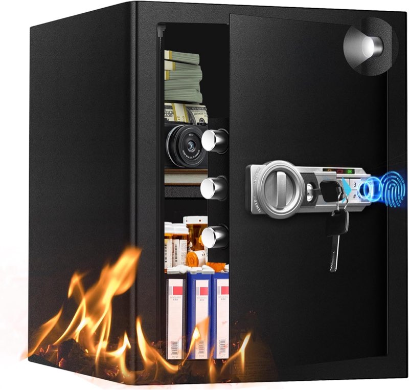 VaultHex Large Biometric Fingerprint Safe for Home – 2.4 CuFt Security Safe with Dual Unlock Mode, A