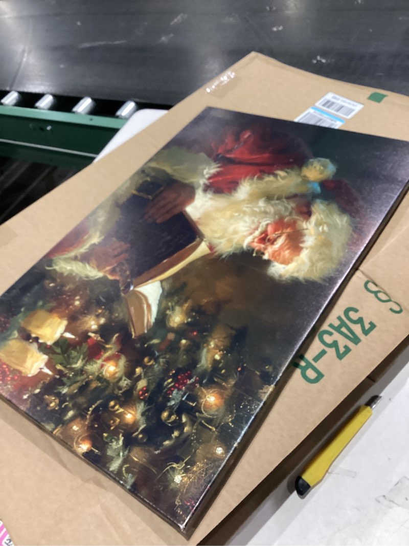 Condition photo showing Good Condition for vandlife Vintage Christmas Canvas Wall Art Santa Claus Reading by the Fireplace Painting Prints Merry Christmas Poster Holiday Gifts for Living Room Office Decor Framed and Ready to Hang 24x16in Santa07 24"L x 16"W
