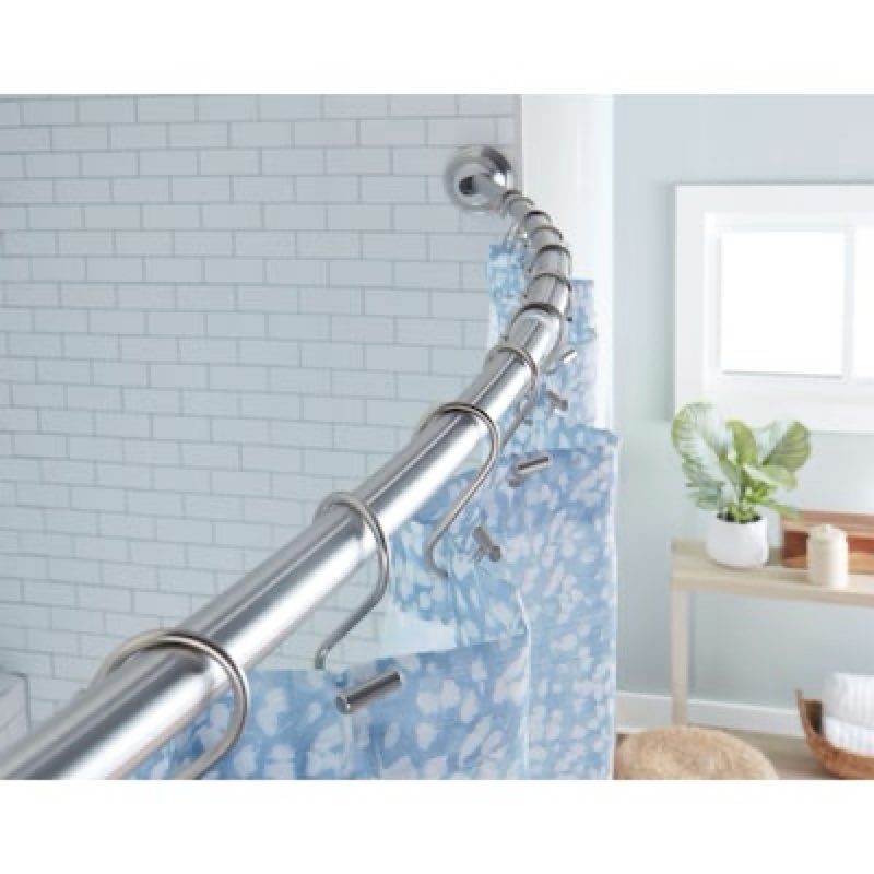 allen + roth 44-in to 72-in brushed nickel fixed or tension single curve adjustable shower curtain rod