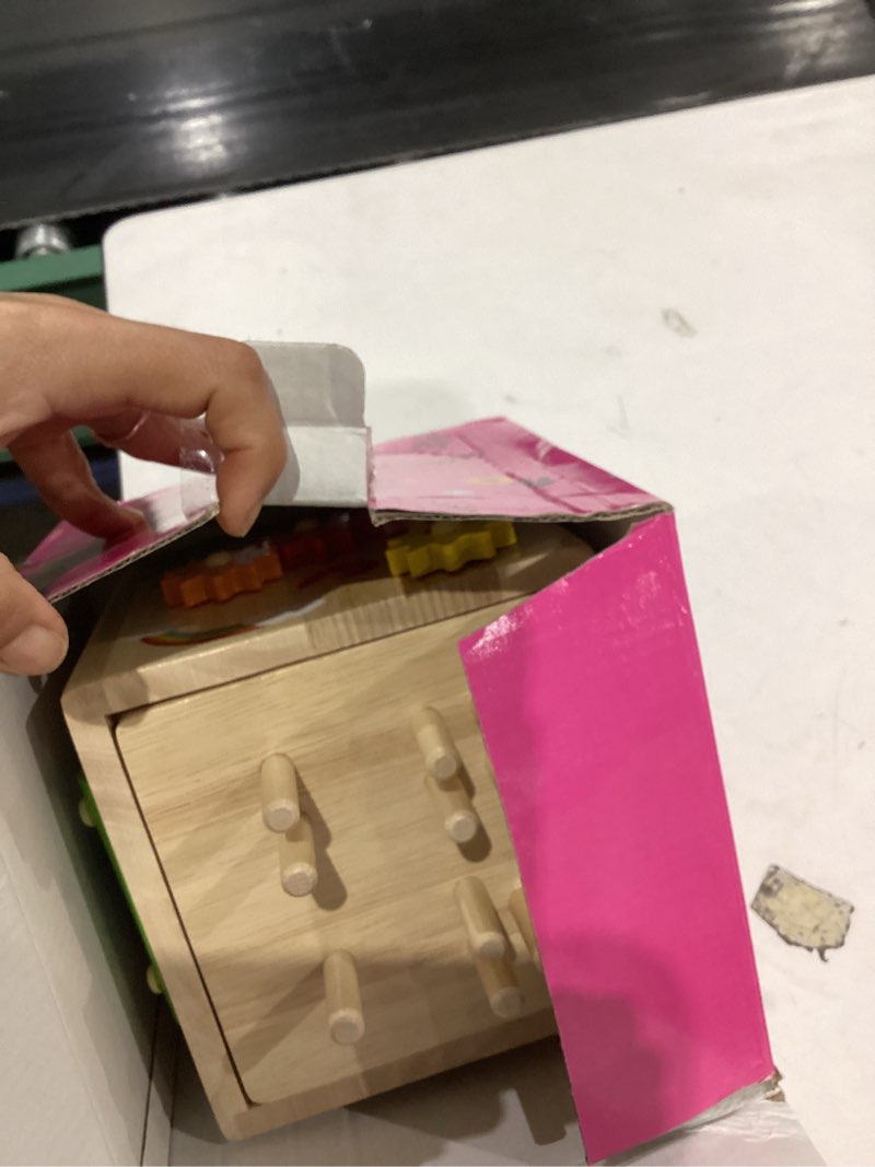 Condition photo showing Good Condition for Wooden Activity Cube | Montessori Toys for 1 2 3 Year Old Toddlers | One Year Old 1st First Birthday Gift | Educational Toys for 12+ Months Baby Boys Girls | Bonus Sorting & Stacking Game (Pink) Pink Packaging