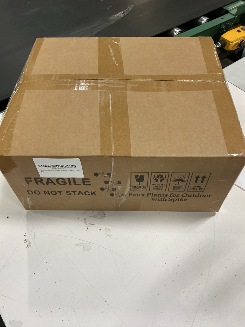 Condition photo showing New/Like New for Artificial Plants Outdoor - 18" Wide Set of 2 Faux Boxwood Plants for Outdoor Planters, UV Resistant Artificial Topairy Ball Trees with Spike for Front Porch Decor With Red Rose