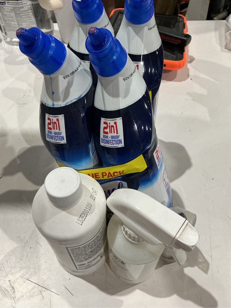 Condition photo showing As Is for assortment for cleaning… ( may include soaps, paper towels, disinfectant and other) various marks and size…